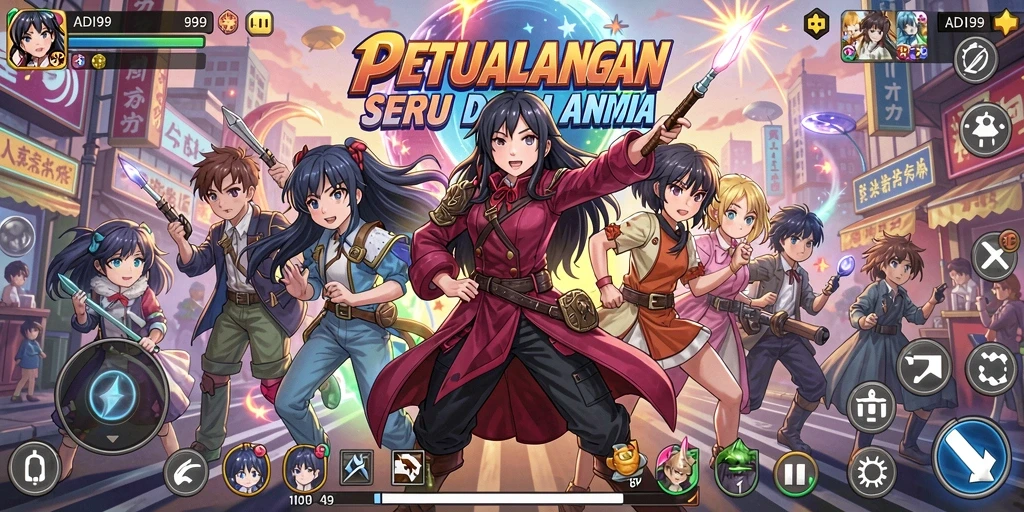 Screenshot gameplay ADI99 yang menampilkan aksi karakter Anime.
