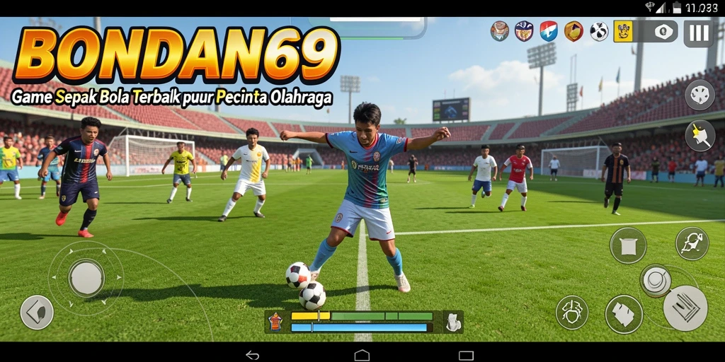 Screenshot gameplay BONDAN69 menampilkan aksi seru di lapangan sepak bola.