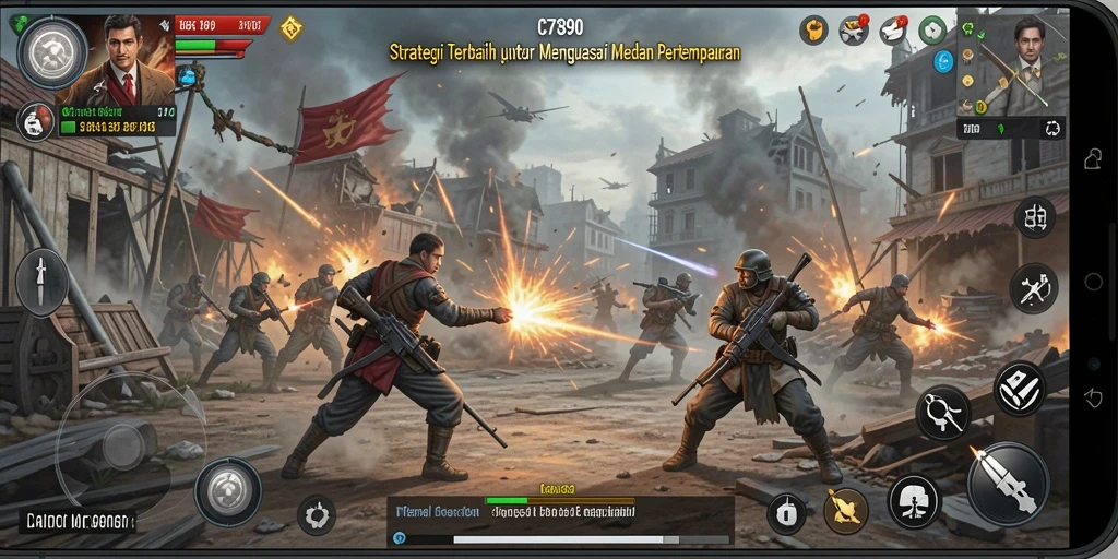 Tampilan screenshot C7890 menunjukkan pertempuran strategis yang intens.