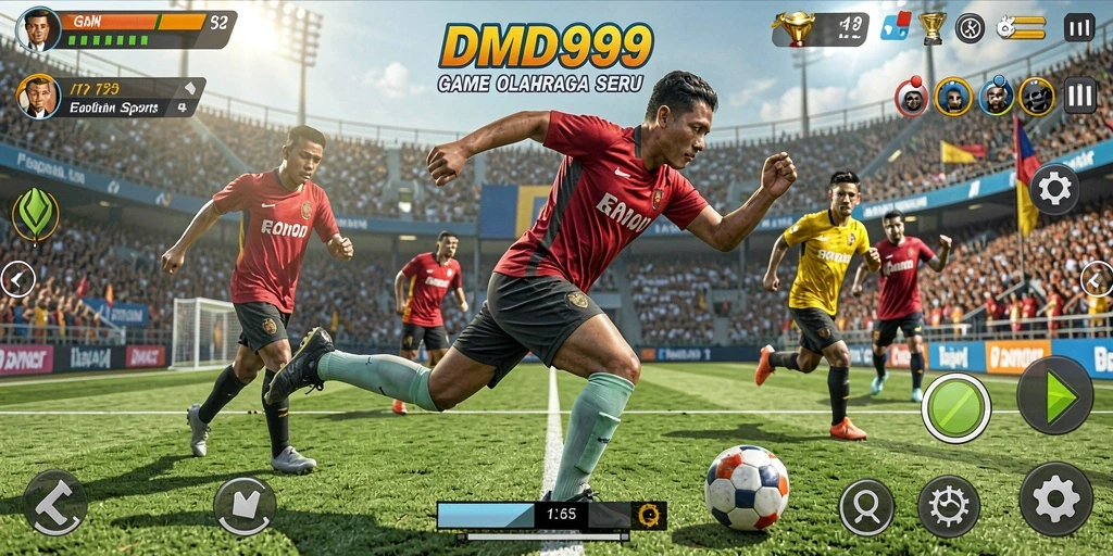 Screenshot DMD999 menunjukkan aksi intens dalam permainan olahraga yang mengasyikkan.