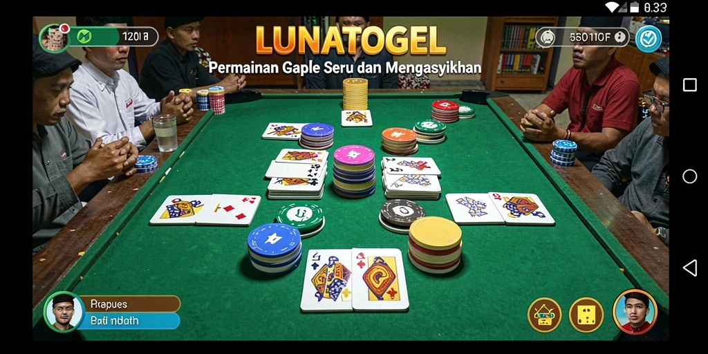 Screenshot gameplay seru dari LUNATOGEL yang menunjukkan aksi Gaple.