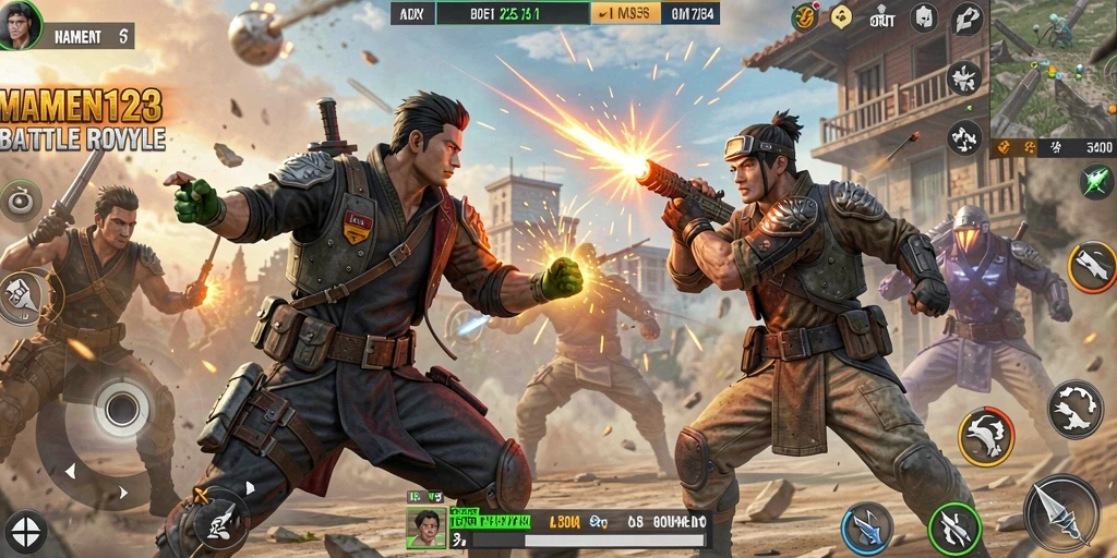 Tampilan mendebarkan gameplay MAMEN123 dalam pertempuran Battle Royale.