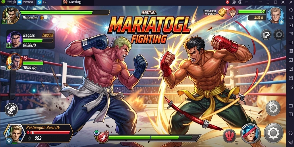 Screenshot gameplay MARIATOGL dengan pertarungan seru antar karakter.