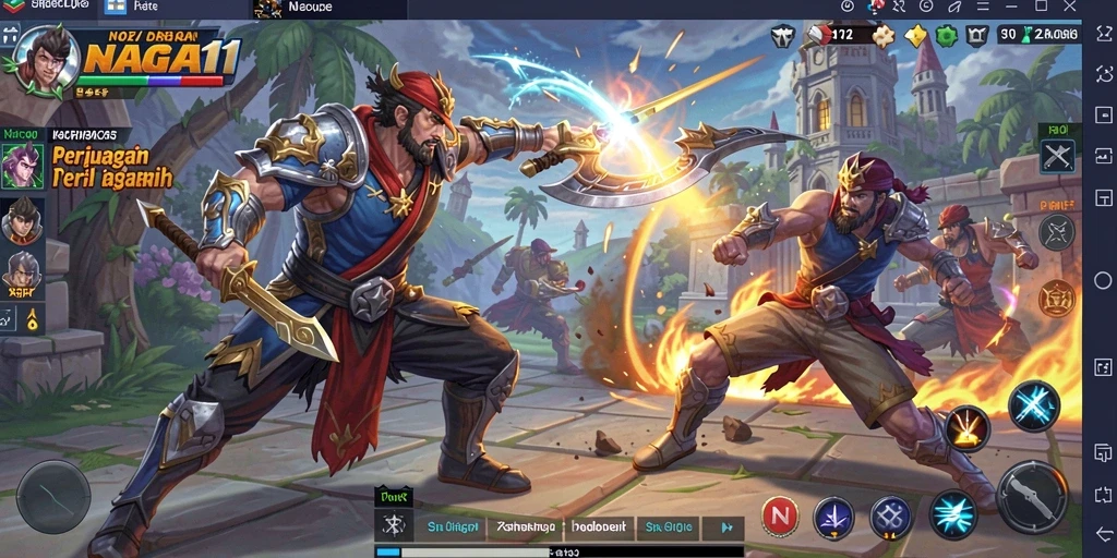 Tampilan screenshot NAGA11 menampilkan karakter yang melakukan serangan bertarung yang seru.
