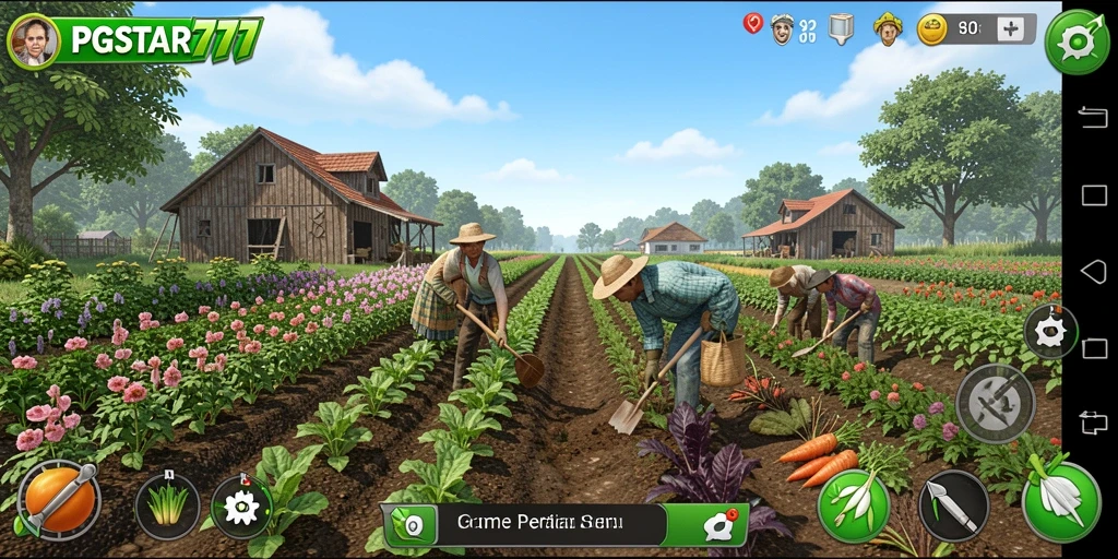 Tampilan gameplay PGSTAR777 yang menampilkan aktivitas berkebun yang seru.