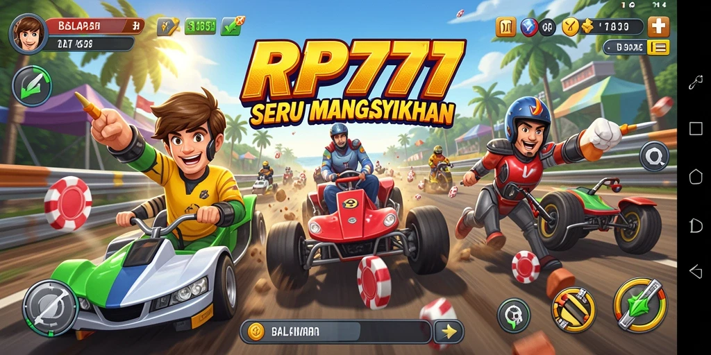 Tampilan gameplay RP777 yang penuh aksi balapan.
