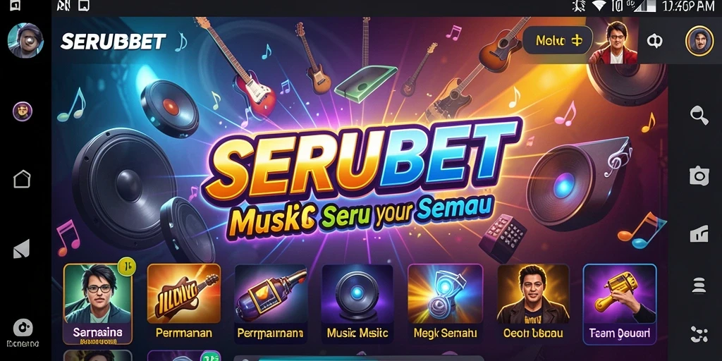 Tampilan gameplay SERUBET yang menarik dengan berbagai lagu musik.