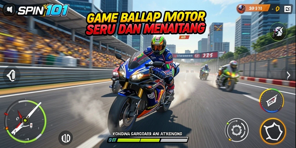 Tampilan gameplay seru balapan motor di SPIN101.