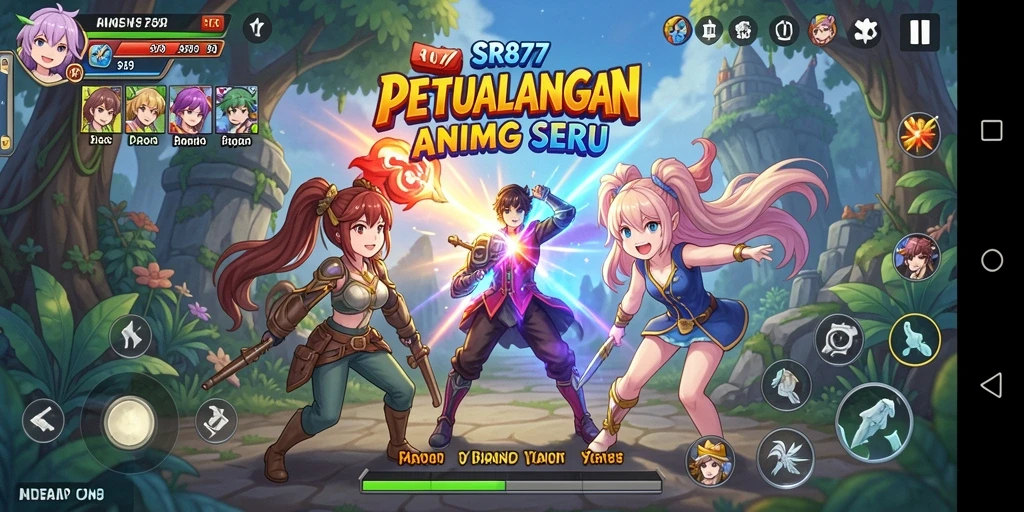 Screenshot utama SR877 menampilkan aksi pertarungan karakter Anime yang dinamis.