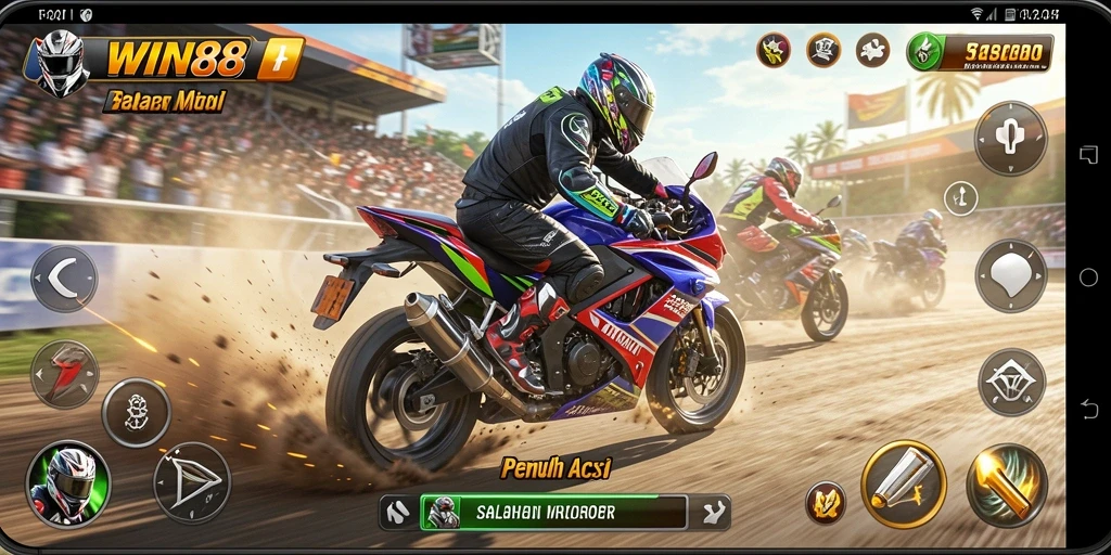 Screenshot gameplay WIN88 menampilkan balapan motor yang seru dan menegangkan.